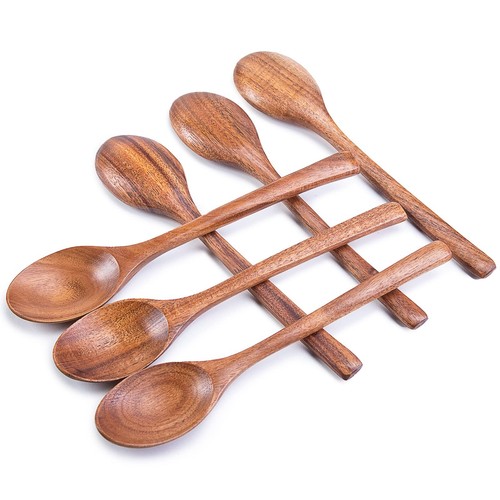 Wooden Spoons for Eating, 8.2 Inch Wood Mixing Soup Spoon with Long Handle fo...
