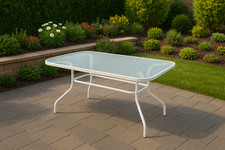 Gartentisch Glas Alu Aluminium Esstisch Glastisch Tisch Garten 70x120x70 Weiß