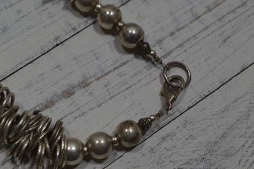 Chunky silvertone wavy necklace, mutliple rings, statement, 18 inch, estate - Picture 8 of 8