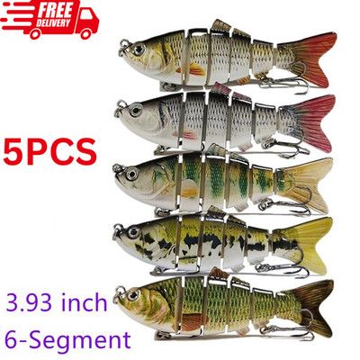5PCS Lifelike Eyes 6 Segment Bionic Bait Treble Hooks Crucian Carp Fishing Lure