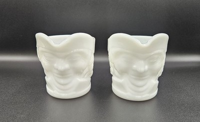 Vintage Federal Glass Milk White Toby Face Creamer Mug Pitcher Heat Proof