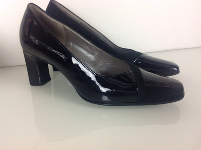 black leather court shoes mid heel