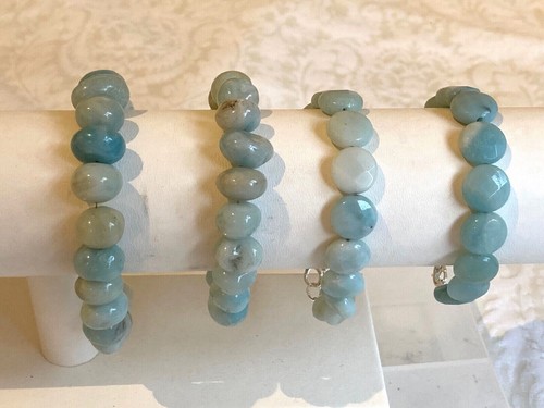 Blue Natural Amazonite Bead Threaded Bracelets with Silver Plated Lobster Clasps - Picture 5 of 21