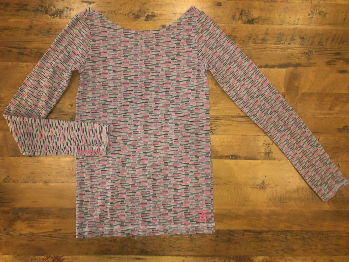 Zella Girl Gray Pink Print Thumbholes Long Sleeve Athletic Shirt Size Large  14