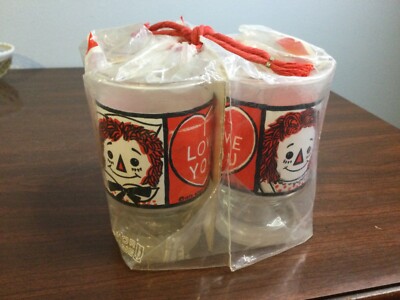 Set 4 Orig Pkg Raggedy Ann Andy I Love You Anchor Hocking Glasses Juice Tumblers