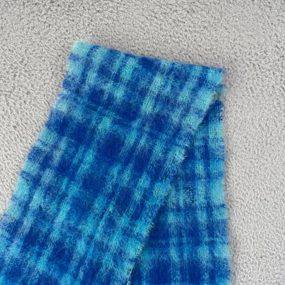 Vintage Glentana Mohair Pile Scarf Scotland Wool Blend Blue Plaid 42in Casual - Image 3 of 4