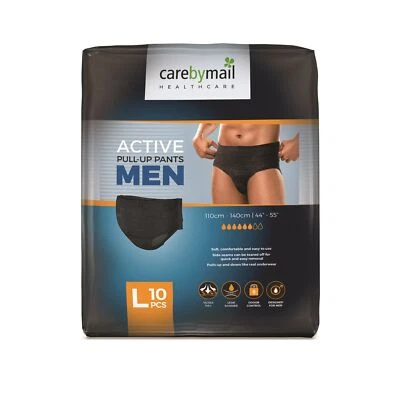 CARE BY MAIL CarebyMail Men Active Fit Incontinence Pull Up Pants for Men - LARGE - Black