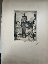 Rothenburg Germany Antique Prints Signed Altes Haus und Stadtturm Tor