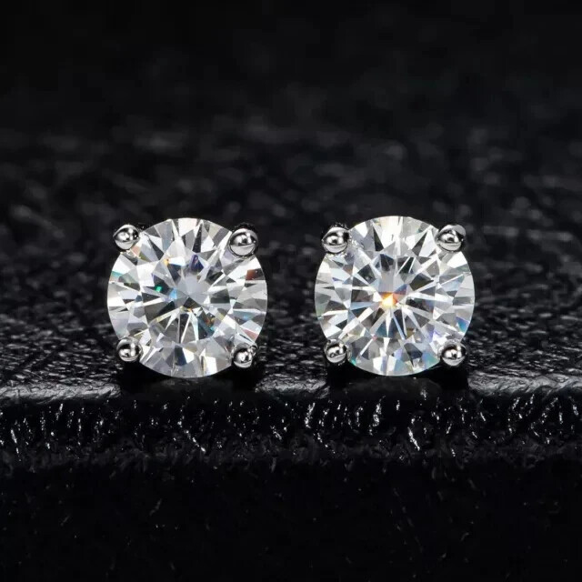 1Ct Round Moissanite Solitaire Stud Earrings in 14K White Gold Plated