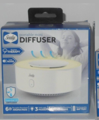 Sealy Portable Mini Diffuser 6 Aroma Pads Rechargeable Battery 3 Light Modes NIB