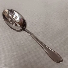 International Silver Sumerset Frosted Large Slotted Spoon Stainless Steel 8.75"