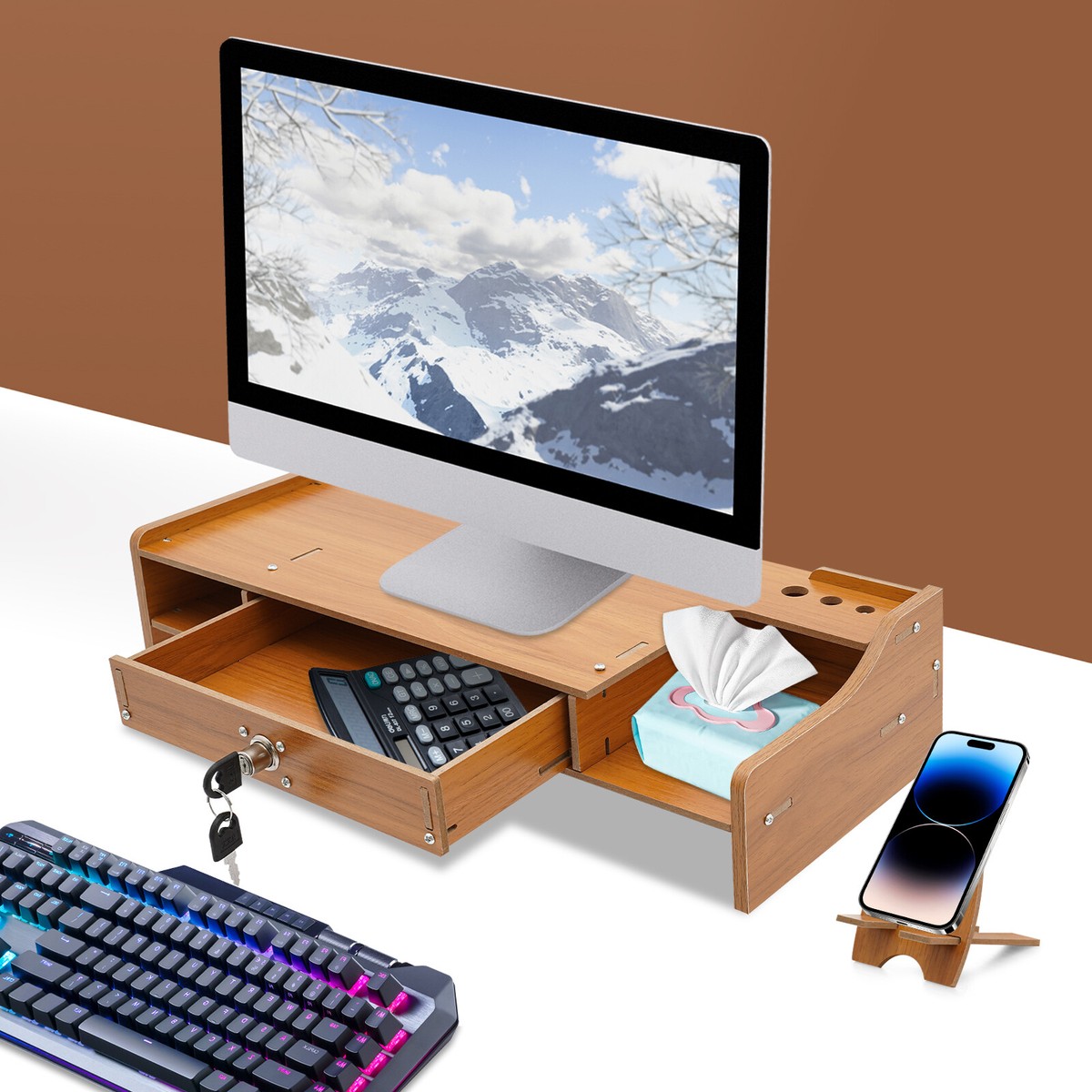 Computer Monitor Riser With Storage APEX RGB Computer Monitor Stand