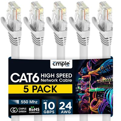 5 Pack Cat6 Ethernet Cable High Speed Cat6 Internet Network Cable Ethernet Pa...