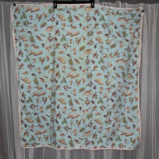 Vintage 46x50  MCM Baby Blanket Quilt Cowboys Covered Wagons Native American