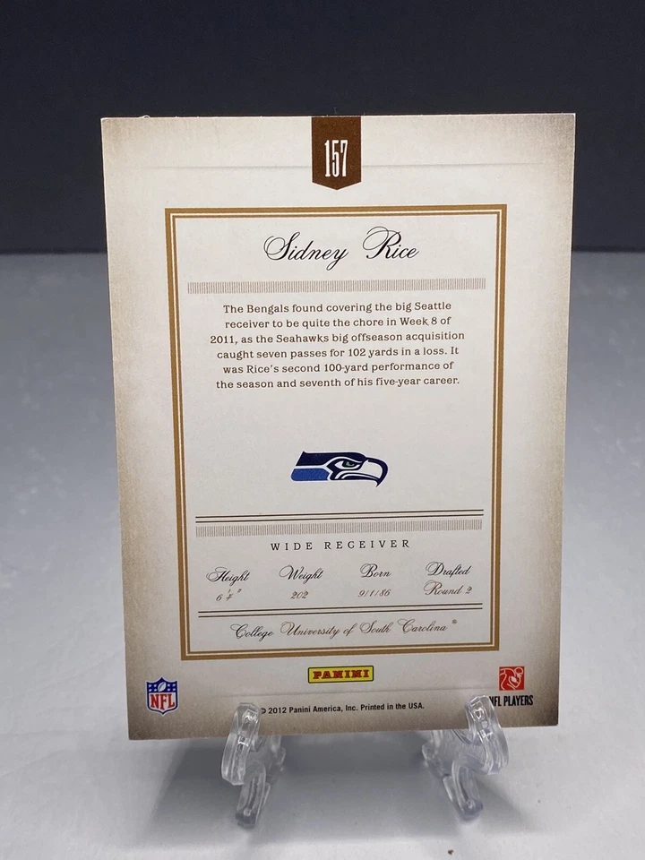 2011 Prime Signatures Prime Proof Green Football Card #157 Sidney Rice /25 - Image 2 of 2