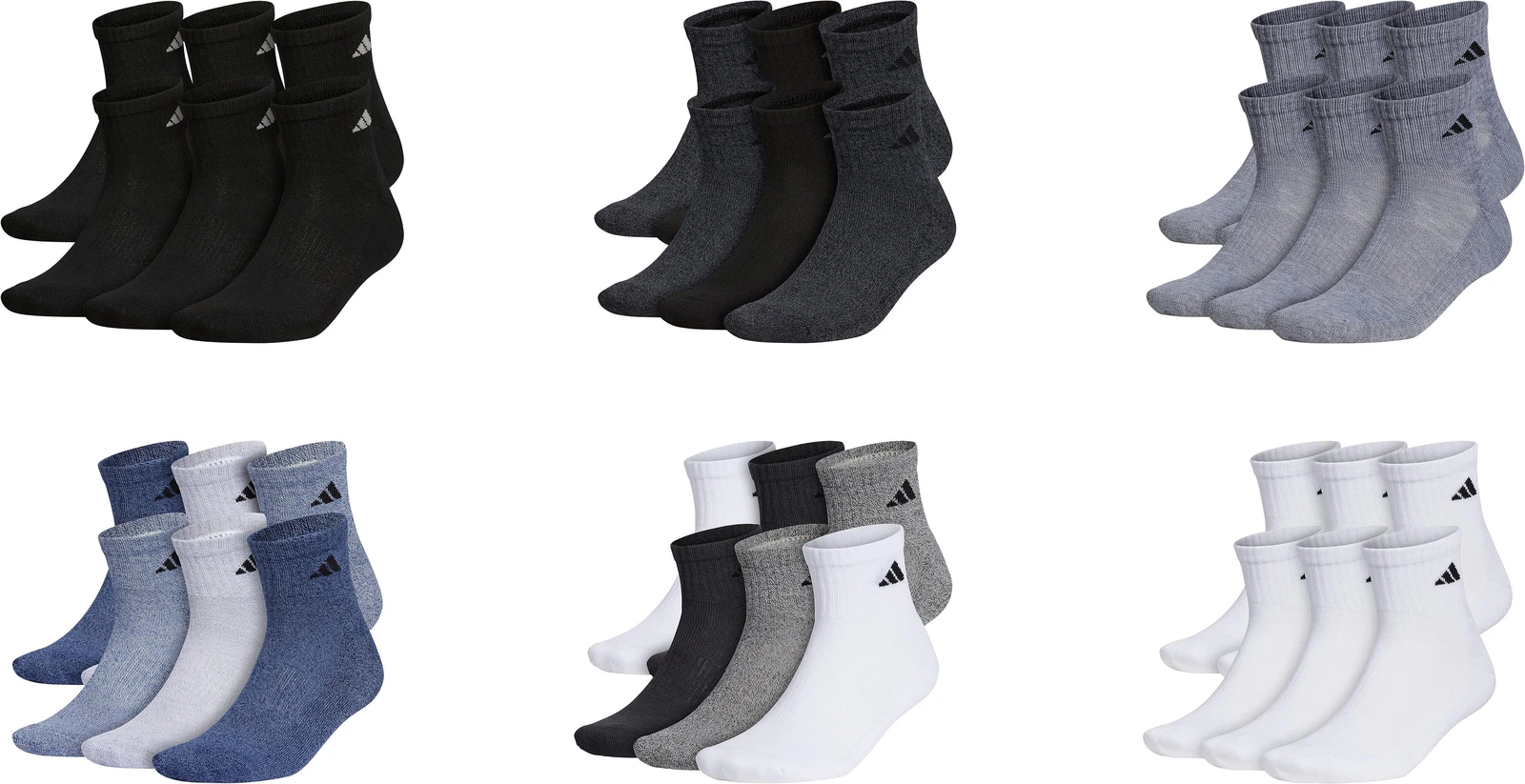 adidas Men's Athletic Cushioned Quarter Socks (6 Pairs)