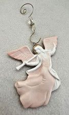 Vintage Porcelain Bisque Angel Ornament Pink White 4.75"