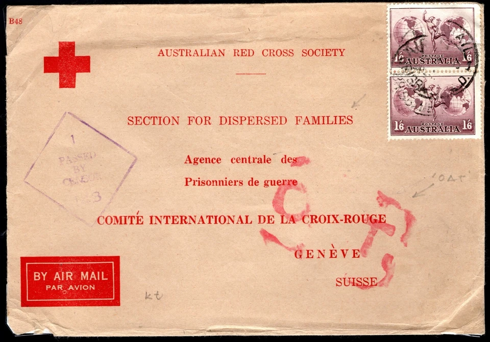 AUSTRALIA RED CROSS SOCIETY Refugee Stationery WW2 Cover *OAT* Air Geneva W630 - Image 3 of 4
