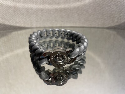 Madison Rustic Cuff Silver Turn Lock Silver Silicone Stretch Bracelet