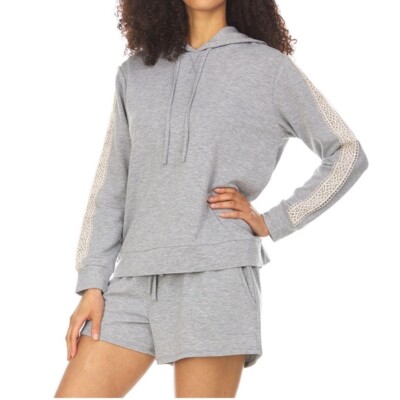 NWT Flora Gray Brush Knit 2 Piece Lounge Hoodie Shorts PJ Set  L 14-16