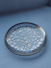 Signed Georges Briard Round Glass Gold Floral Plate Tray Hollywood Regency 12"
