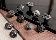 Black Cast Iron Round Cupboard Knob Chest Drawer Cabinet Kitchen Pull Handles