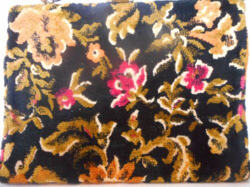 Vintage Tapestry Purse Black Floral Blue Green Pink Good cond Grandma Handbag - Picture 2 of 11