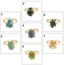 Adorable Collection Mix Color Raw Birthstone Yellow Gold Plated Adjustable Rings