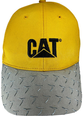VTG CAT diamond plate brim yellow/gray hook & loop adjustable hat