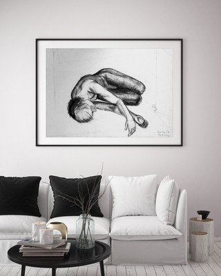 Originalzeichnung To Be in a Rut seltene Holzkohlezeichnung für Kunstliebhaberin weibliche Kunst