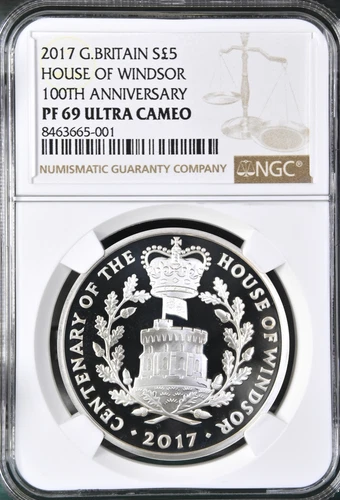2017 Silver £5 Proof House of Windsor 100th NGC PF69 Great Britain Five Pound