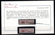 Somalie 1928-41 Sass. 65 Neuf ** 80% Certificat R. Diena, 20 l,