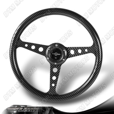 W-Power 350MM Carbon Fiber Style 3-Spoke 2'' Deep Dish Racing 14'' Steering Wheel