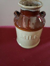 Ceramic Two Handled Milk Jug Brown &  Beige 6.75" Tall 