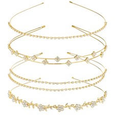 4 Pcs Girls Gold Headband Bridal Headband Crystal Flower Prom Headpiece Flowe...