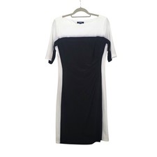New Ralph Lauren Colorblock Dress Large Black White Nwt Sheath 3/4 Sleeve Nwt