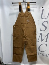 Mens Carhartt NWT Brown Canvas Jeans Carpenters Bib Overalls Size 44X30