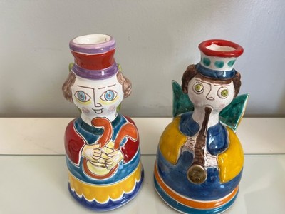 Vintage DeSimone Vietri  2 Angel Candle Holders -Horn and Lyre - Italy