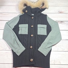 Alexander McQueen Black Army Green Wool Fur Collar Sweater Jacket Medium Rare 