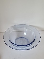 1970/80s Indiana Glass Tiara Mother Goose Nursery Rhyme Blue Bowl 6.25"