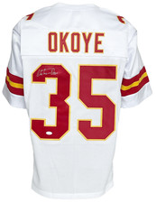 Kansas City Chiefs Christian Okoye Autographed Pro Style White Jersey JSA Aut...