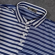 G/FORE Golf Polo Shirt Mens Large Blue Striped Short Sleeve Performance Stretch