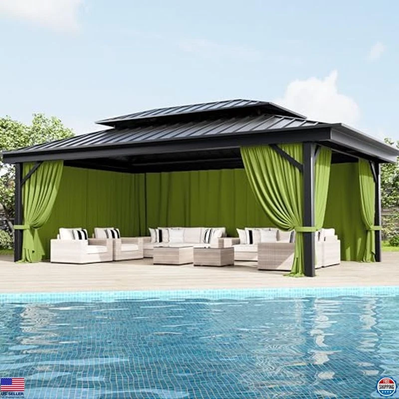 Universal 4-Panel Waterproof Gazebo Curtain Replacement 12' x 20' with Zipper - Image 2 of 4