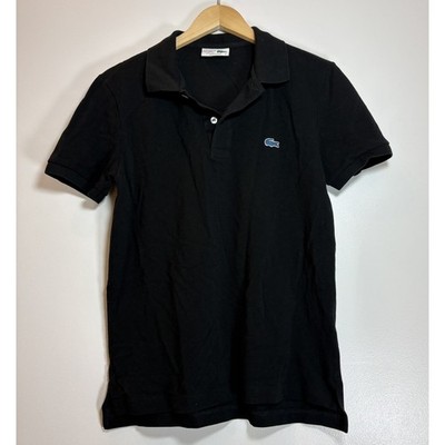 Lacoste for J.Crew Mens Medium Sz 4 Black Pique Cotton Polo Shirt Crocodile Logo
