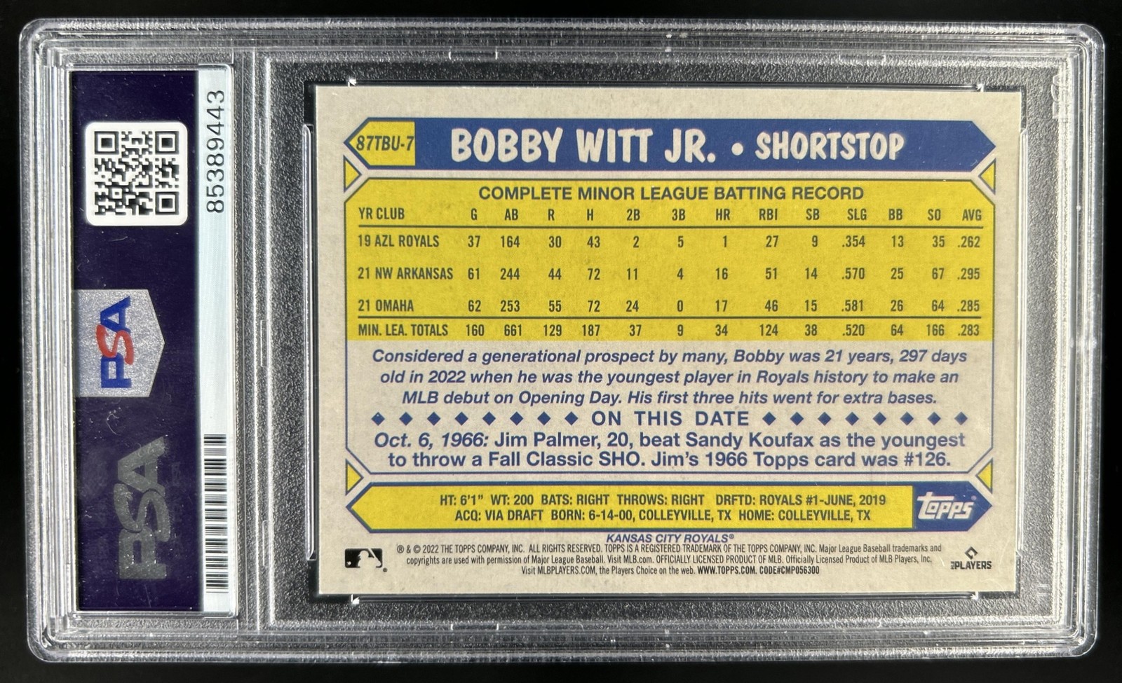 Trading Card Bobby Witt Jr Certified Auto PSA Authentic Auto 10 view 2