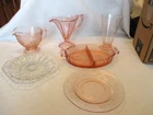 Pink Depression Glass Poinsettia Apple Blossum Open Rose