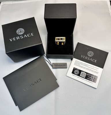 Versace Logo Lettering Signet RING w/ Crystals for MEN -USED- in