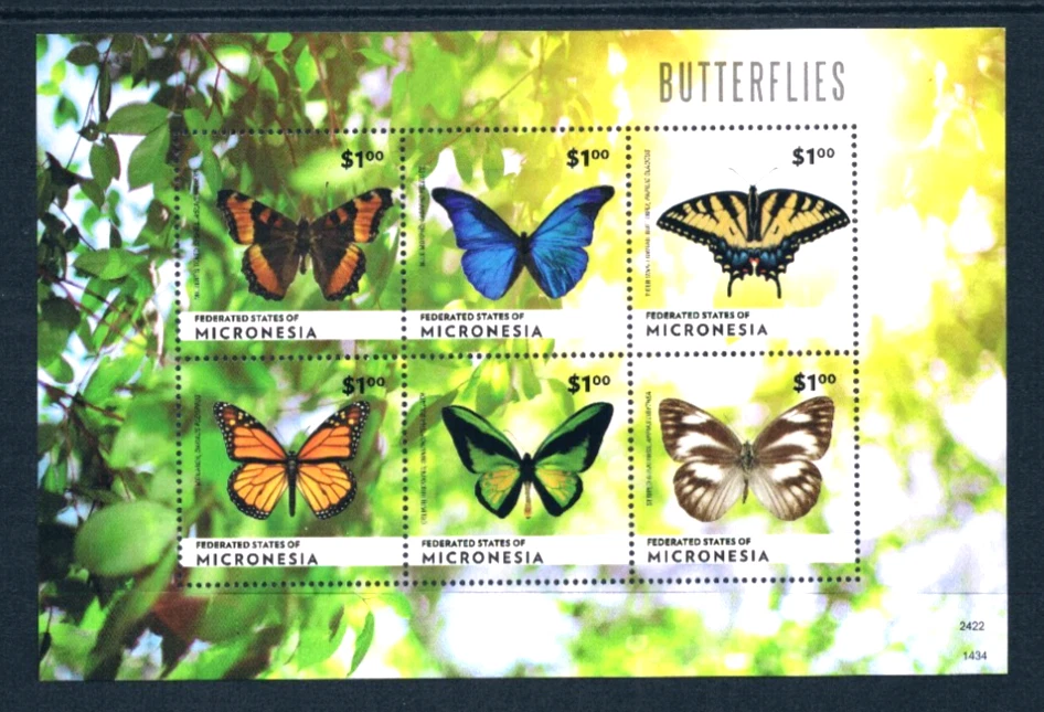 $24.00 Scott Value - 2014 MICRONESIA Butterflies 2 s/s Pacific CV MNH NH UMM - Image 4 of 4