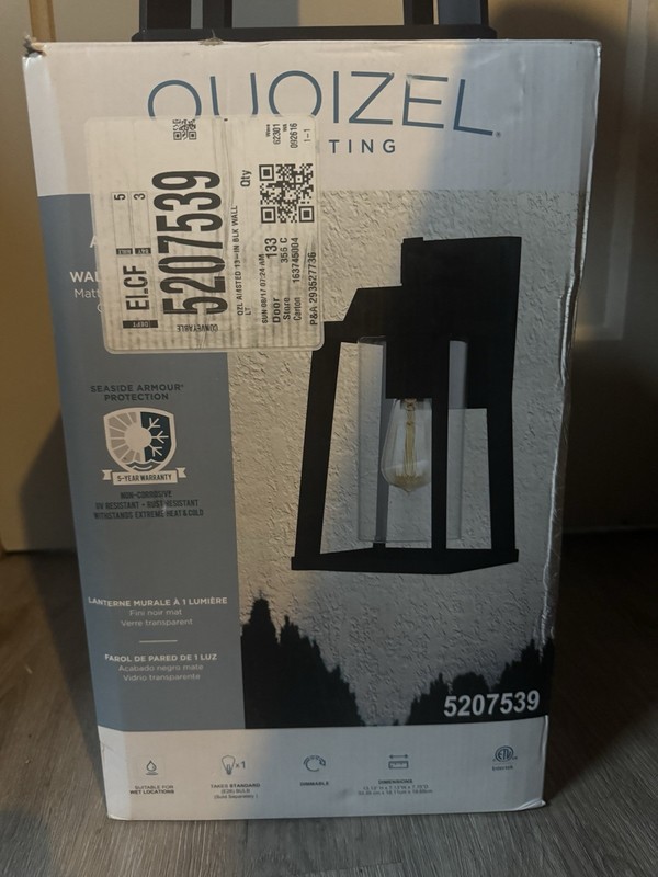 Quoizel Amsted 1-Light Wall Lantern Matte Black 5207539 See Description/Photo