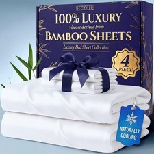 DECOLURE King 100 Viscose Bamboo Sheets Set - Luxury Cooling 4-Piece Deep Pocke